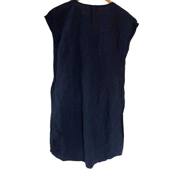 Studio 412 August Tunic Shift Dress Small S Navy Blue V Neck Short Sleeve Linen - Picture 4 of 7